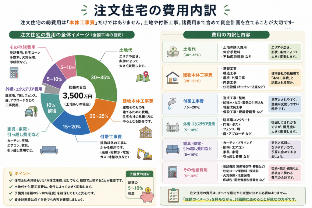 注文住宅で必要になる費用の内訳