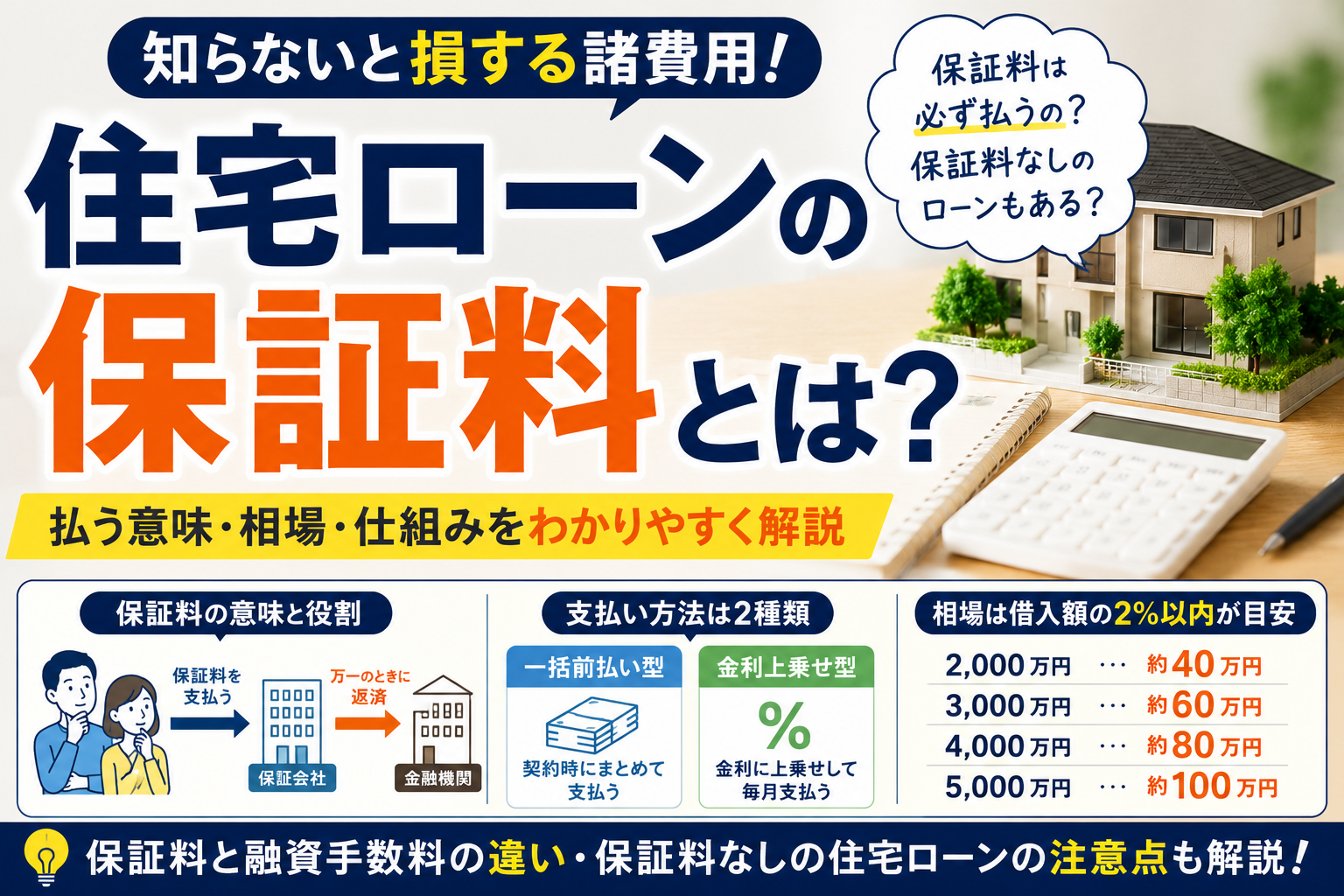 住宅ローンの保証料とは？払う意味・相場・手数料型との違いをわかりやすく解説